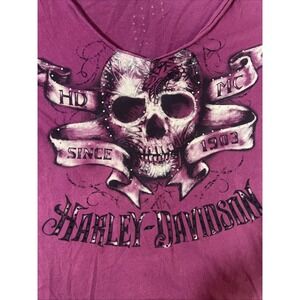 Womens Harley Davidson Shirt Large V Neck Lace Sleeves. HD MC Since‎ 1903